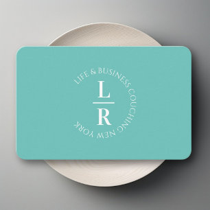 Monogram Minimalist Turquoise Business Card