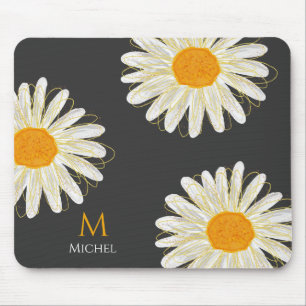 Monogram Minimalist Watercolol Chamomiles Mouse Pad
