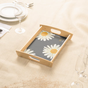 Monogram Minimalist Watercolol Chamomiles Serving Tray