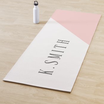 Monogram Minimalist White And Pink Geometric Yoga Mat by produkto at Zazzle
