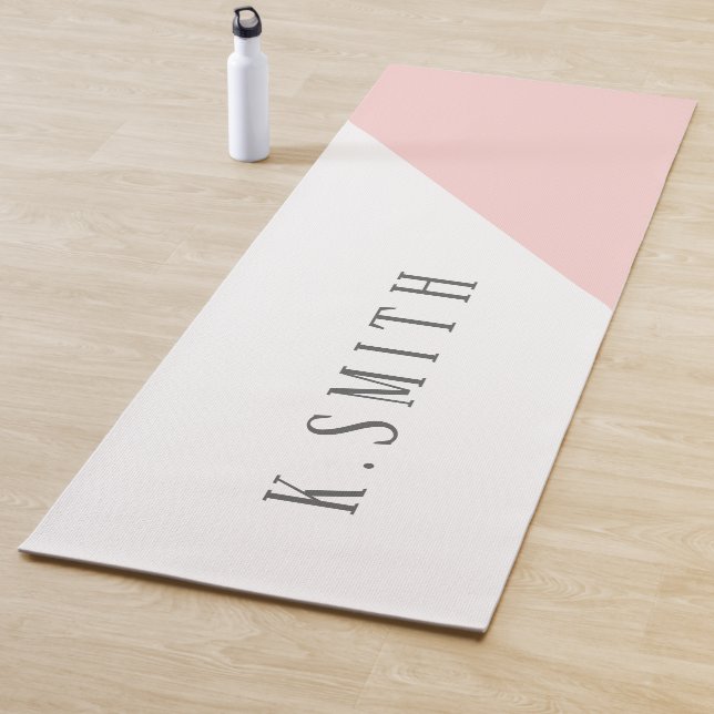 Monogram Minimalist White and Pink Geometric Yoga Mat (In Situ)