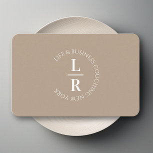 Monogram, minimalistic beige brown business business card