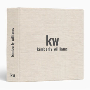 Monogram Minimalistic beige Linen 3 Ring Binder