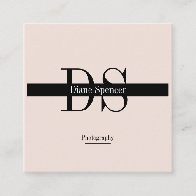 Monogram Minimalistic Beige-Rosa Black Square Business Card (Front)