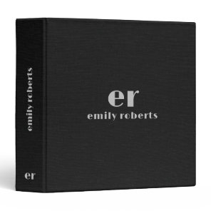 Monogram Minimalistic Black Linen 3 Ring Binder