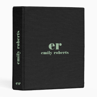 Monogram Minimalistic Black Linen Green Typography Mini Binder