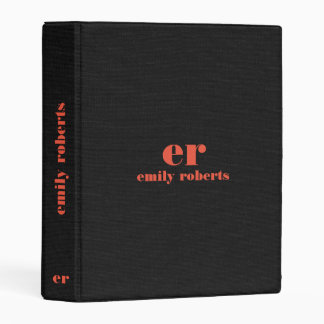 Monogram Minimalistic Black Linen Red Typography Mini Binder
