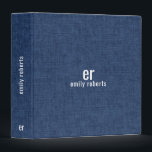 Monogram Minimalistic Blue Linen Texture 3 Ring Binder<br><div class="desc">Simple,  minimalistic design with blue linen texture print. Customizable white text.</div>