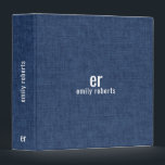 Monogram Minimalistic Blue Linen Texture 3 Ring Binder<br><div class="desc">Simple,  minimalistic design with blue linen texture print. Customizable white text.</div>
