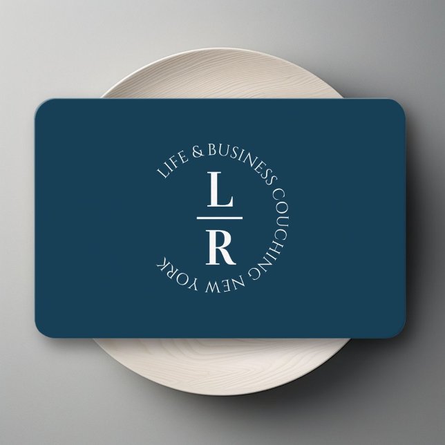 Monogram Minimalistic Dark Blue  Business Card (Monogram, minimalistic dark blue business business card)