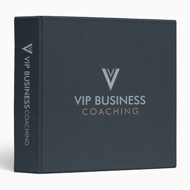 Monogram Minimalistic Dark Blue-Gray Linen 3 Ring Binder (Front/Spine)