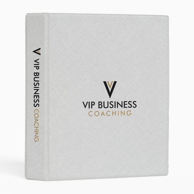 Monogram Minimalistic Gray Linen 3 Ring Binder (Front/Spine)