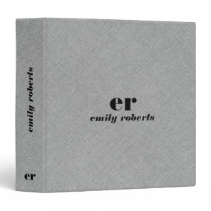 Monogram Minimalistic Gray Linen 3 Ring Binder