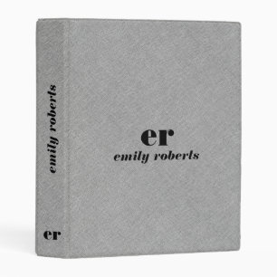 Monogram Minimalistic Gray Linen Mini Binder