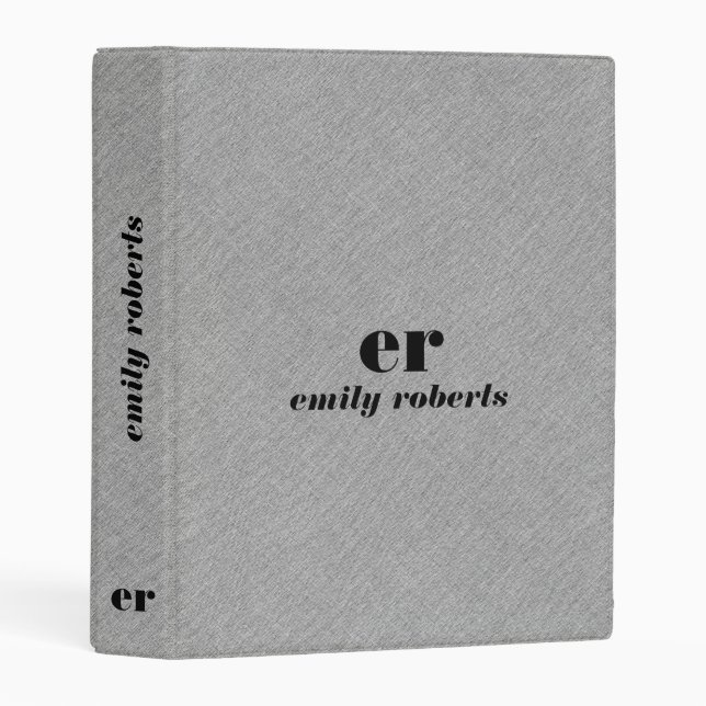 Monogram Minimalistic Gray Linen Mini Binder (Front/Spine)