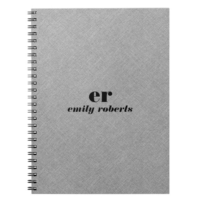 Monogram Minimalistic Gray Linen Notebook (Front)