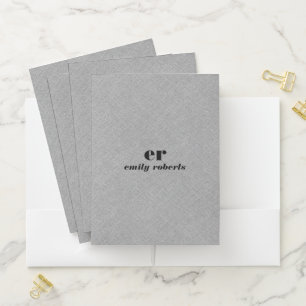Monogram Minimalistic Gray Linen Pocket Folder
