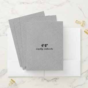 Monogram Minimalistic Gray Linen Pocket Folder