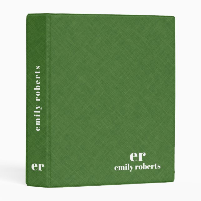 Monogram Minimalistic Green Linen White Typography Mini Binder (Front/Spine)