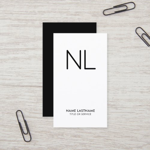 Monogram Minimalistic Modern Black White Vertical Business Card