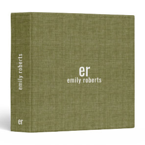 Monogram Minimalistic Olive Green Linen Texture 3 Ring Binder