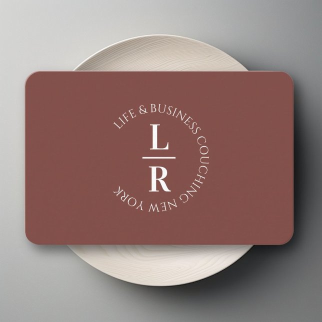 Monogram Minimalistic Red-Brown  Business Card (Monogram, minimalistic brown  Business Card)