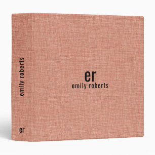 Monogram Minimalistic Salmon Red Linen Texture 3 Ring Binder