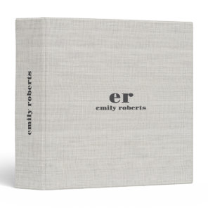 Monogram Minimalistic White Burlap Gray Typography 3 Ring Binder