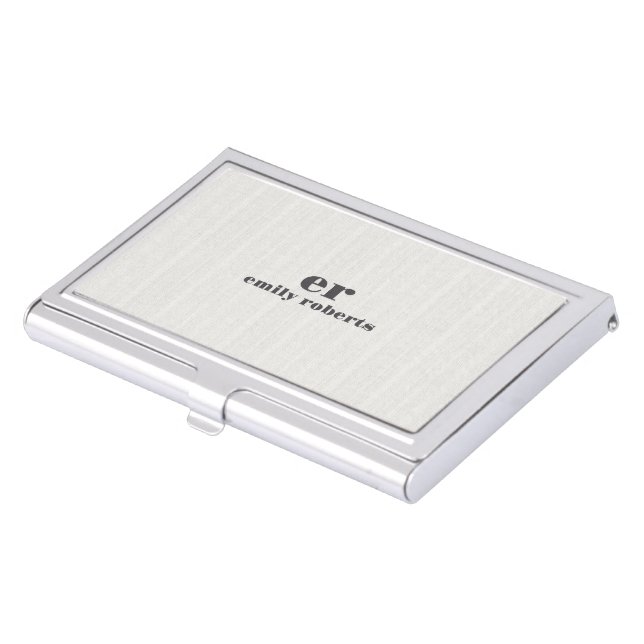 Monogram Minimalistic White Burlap Gray Typography Business Card Case (Front)