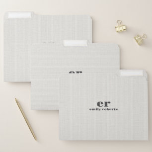Monogram Minimalistic White Burlap Gray Typography File Folder