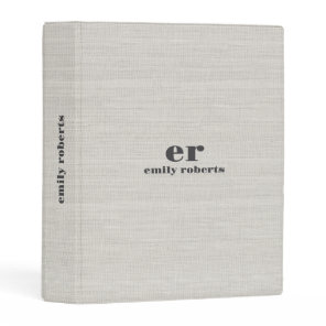 Monogram Minimalistic White Burlap Gray Typography Mini Binder