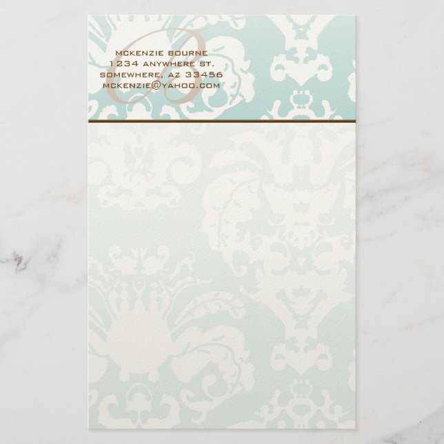 Monogram Mint Floral Stationery (Front)