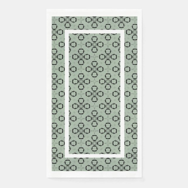 Monogram Mint Green and Black Retro Pattern Paper Guest Towels (Front)