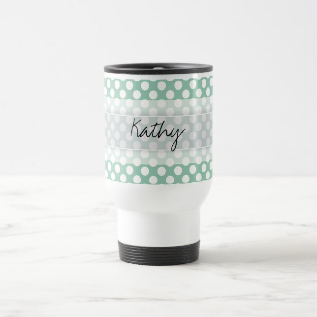 Monogram Mint Green Cute Chic Polka Dot Pattern Travel Mug (Center)
