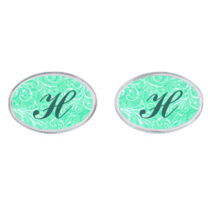 Monogram Mint Green Ornamental Cufflinks