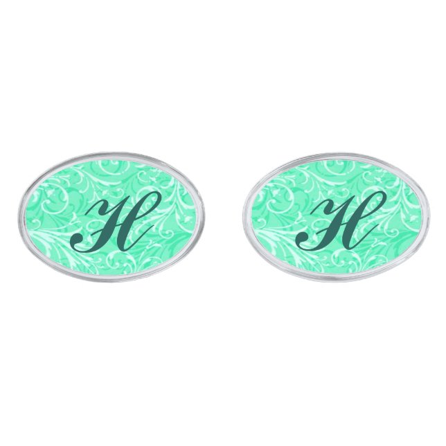 Monogram Mint Green Ornamental Cufflinks (Front)