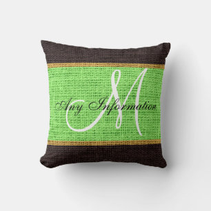 Monogram Mint green Rustic Burlap Jute Throw Pillow