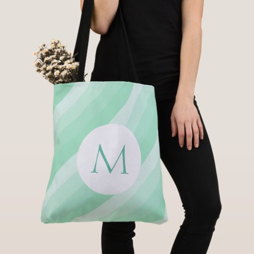 Monogram Mint Green Striped Personalized Template Tote Bag