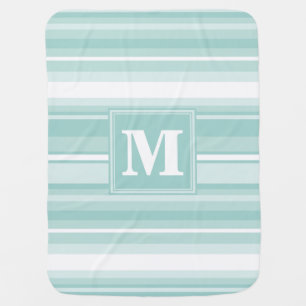 Monogram mint green stripes baby blanket