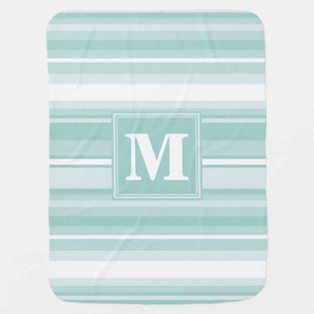 Monogram mint green stripes baby blanket (Front)
