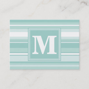 Monogram mint green stripes business card