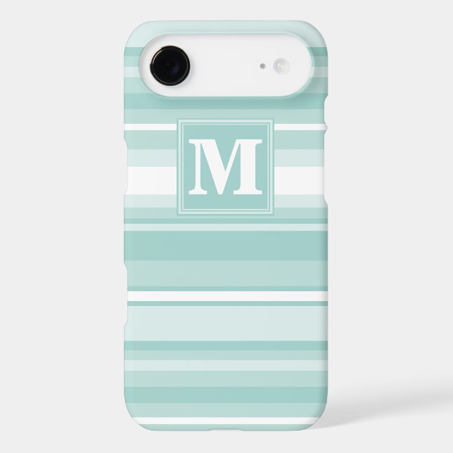 Monogram mint green stripes Case-Mate iPhone case (Back)