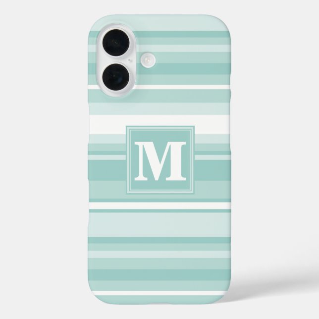 Monogram mint green stripes Case-Mate iPhone case (Back)