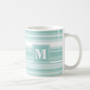 Monogram mint green stripes coffee mug
