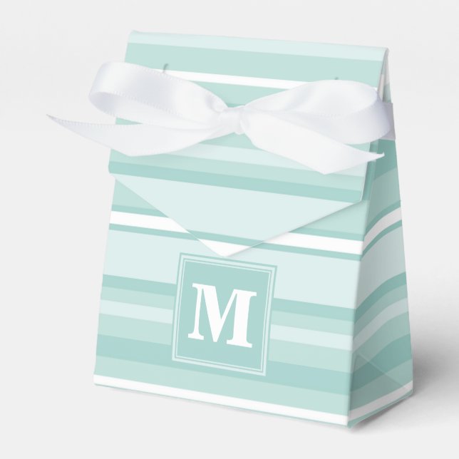 Monogram mint green stripes favor boxes (Front Side)