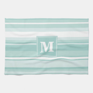 Monogram mint green stripes kitchen towel