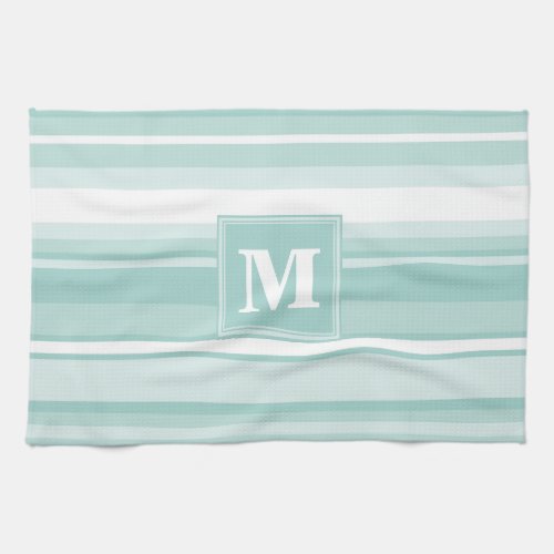 Monogram mint green stripes kitchen towel