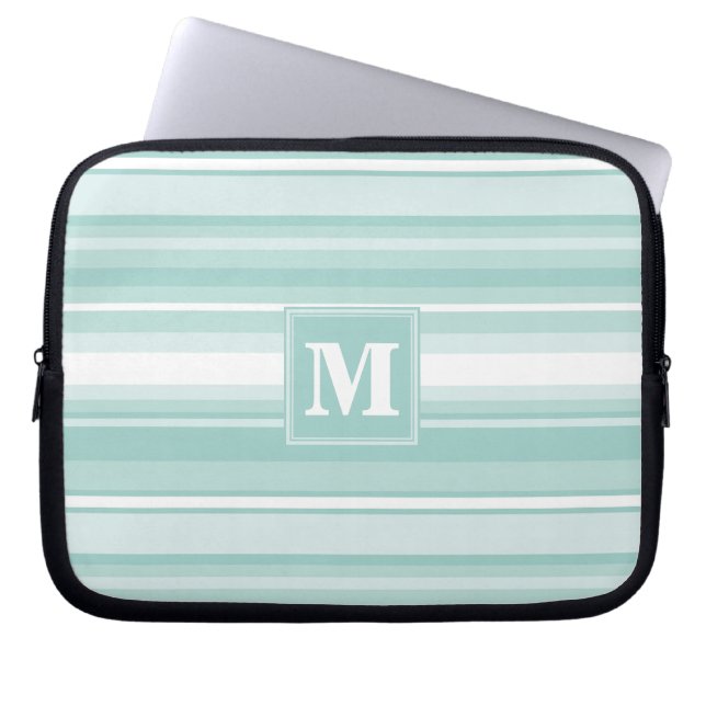 Monogram mint green stripes laptop sleeve (Front)