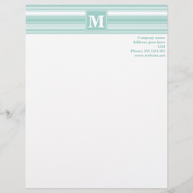 Monogram mint green stripes letterhead (Front)