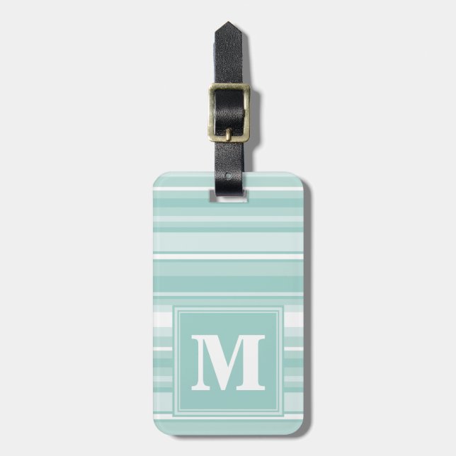 Monogram mint green stripes luggage tag (Front Vertical)